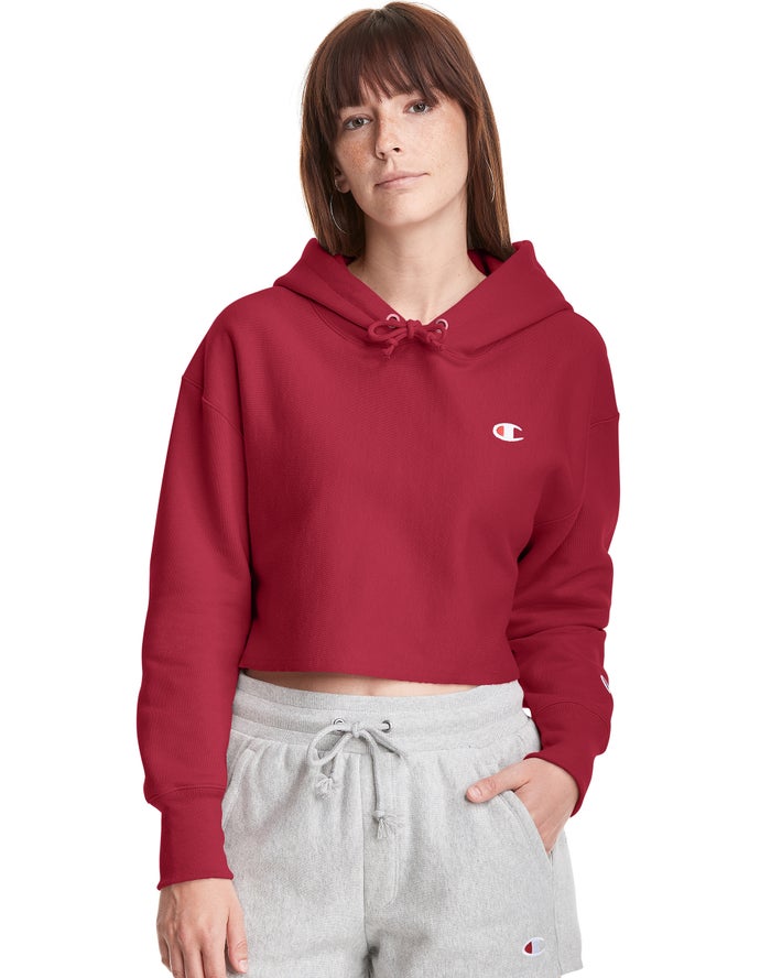 Champion Hoodie Dames - DonkerRood - Reverse Weave Cropped Cut-Off C Logo ( 208195-CVT )